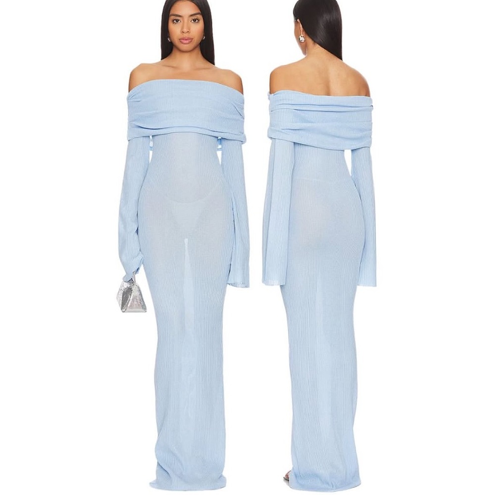 SER.O.YA Galleria Light Blue Off-Shoulder Maxi | Size XS | Semi Sheer |  NWOT